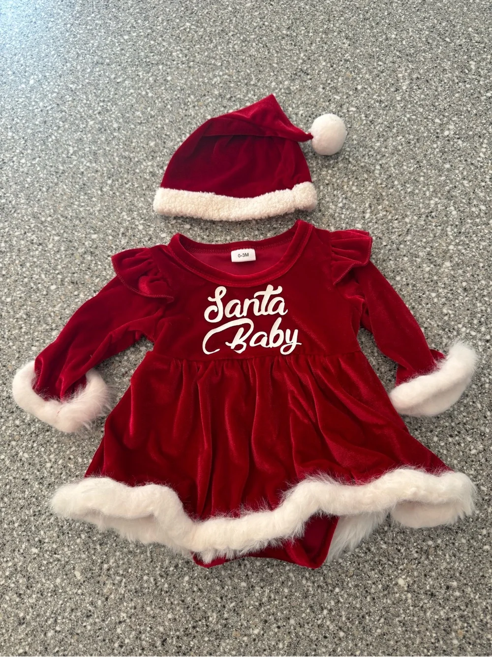 Santa Baby Velvet Baby Dress & Hat - Red with White Trim Christmas dress bundle!